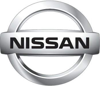 The nissan logo on a black background.