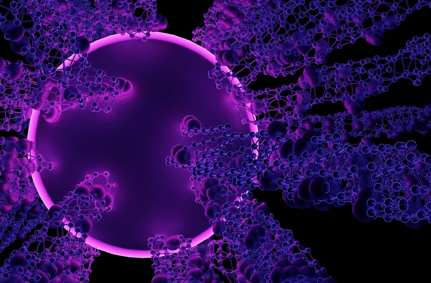 An image of a purple sphere on a black background.