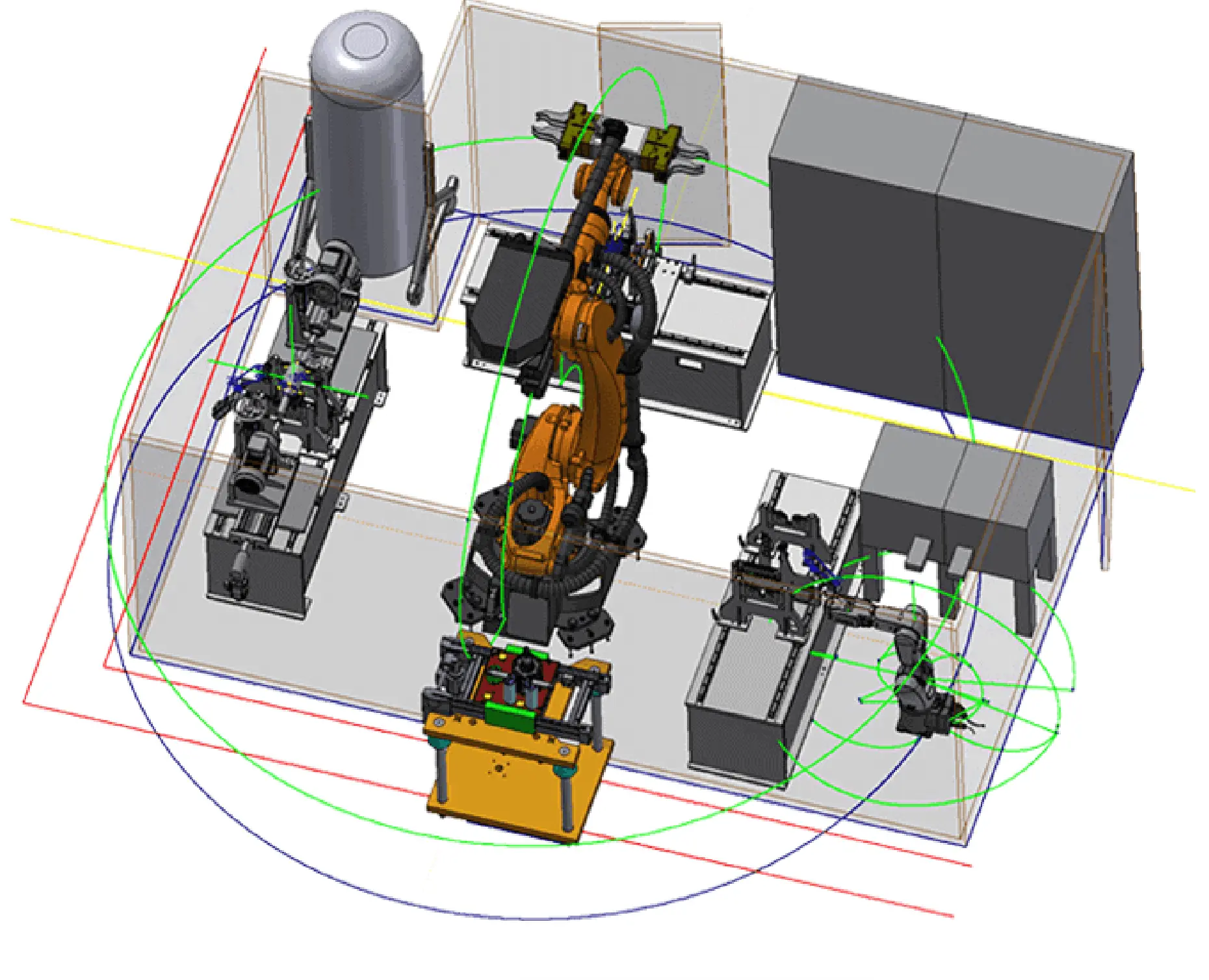 A 3d model of a machine with a robot in it.