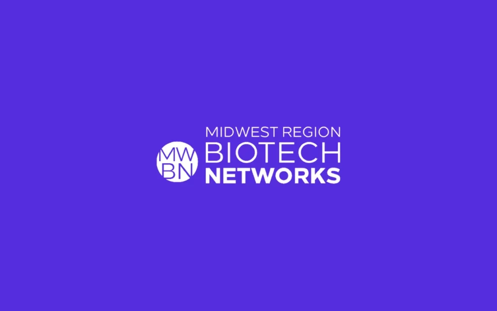 The logo for midwest biotech networks on a purple background.