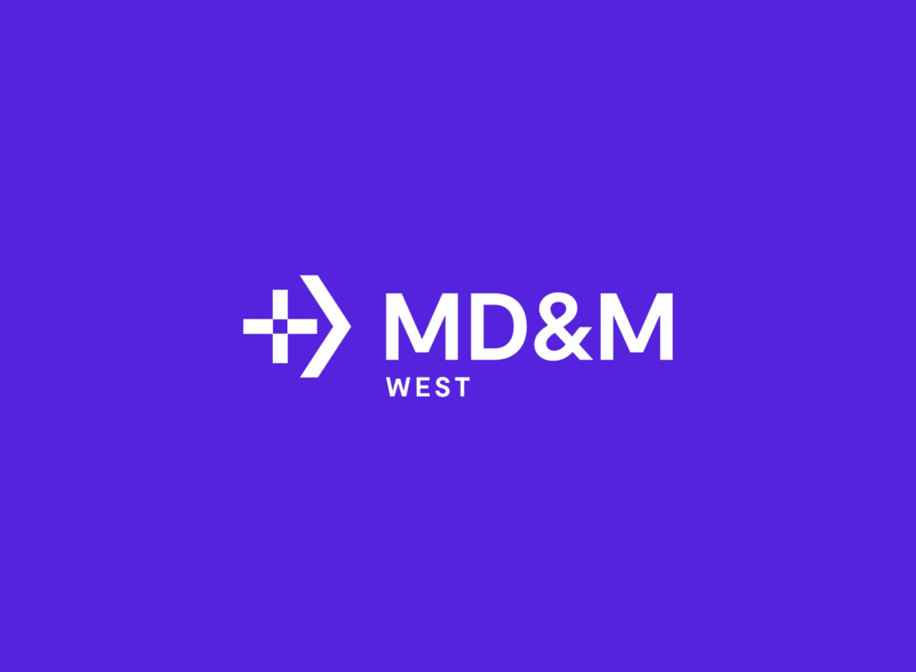 Md & m west logo on a purple background.