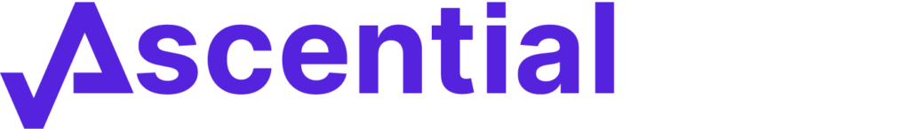 Ascential Care logo with stylized purple "A" and "scential" in purple text, followed by "Care" in white text on a transparent background.