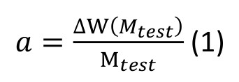 a = ΔW(M_test) / M_test (1)