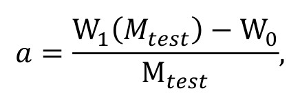 a = (W1(M_test) − W0) / M_test