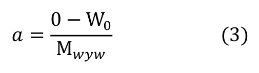 a = (0 − W0) / M_wyw (3)